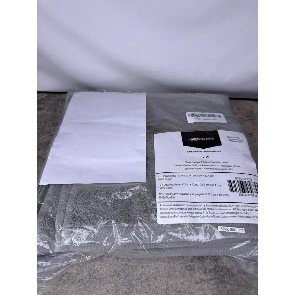 12-Pack Amazon Basics Highly Absorbent Cotton Washcloths- Gray
